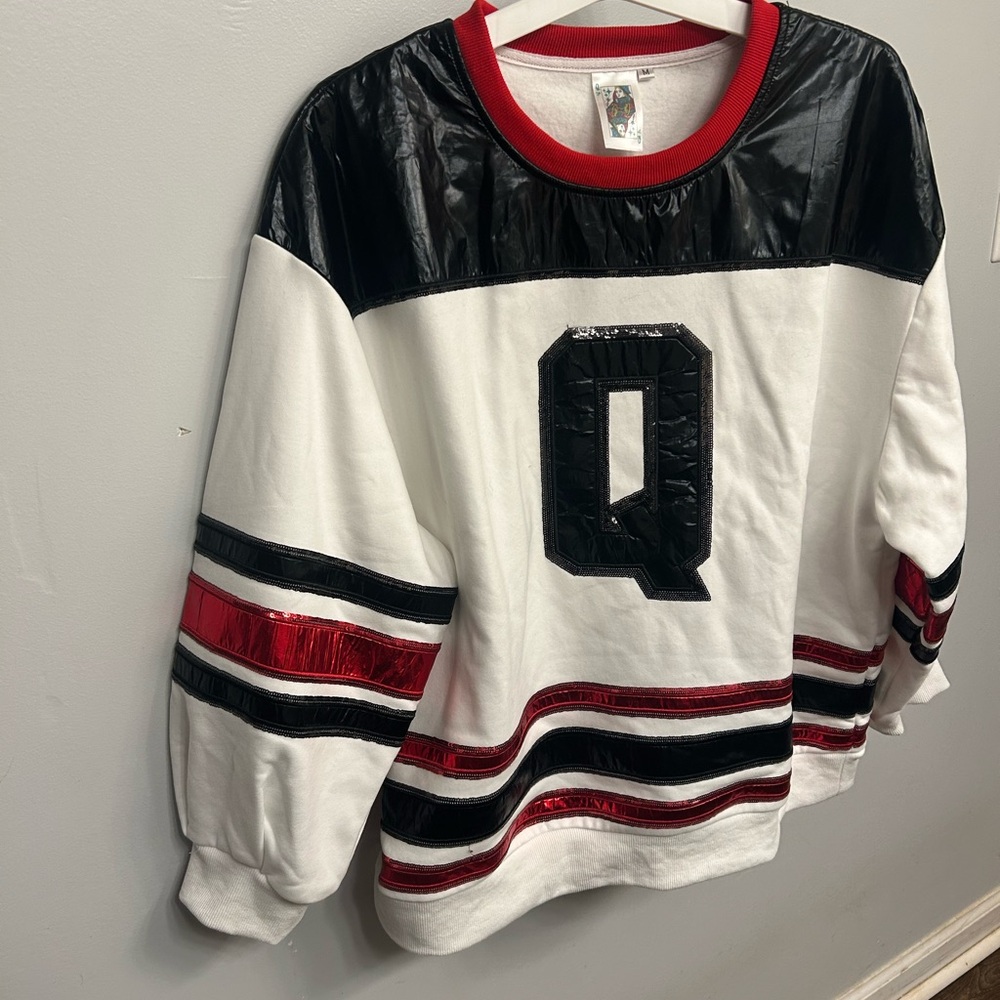 QUEEN OF SPARKLES Black and Red Striped Sweatshirt